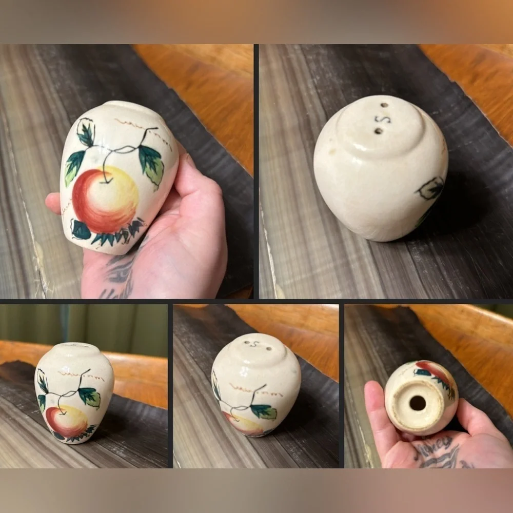 Antique Vintage Hand Painted Japanese Ceramic Peach Apple Salt Shaker